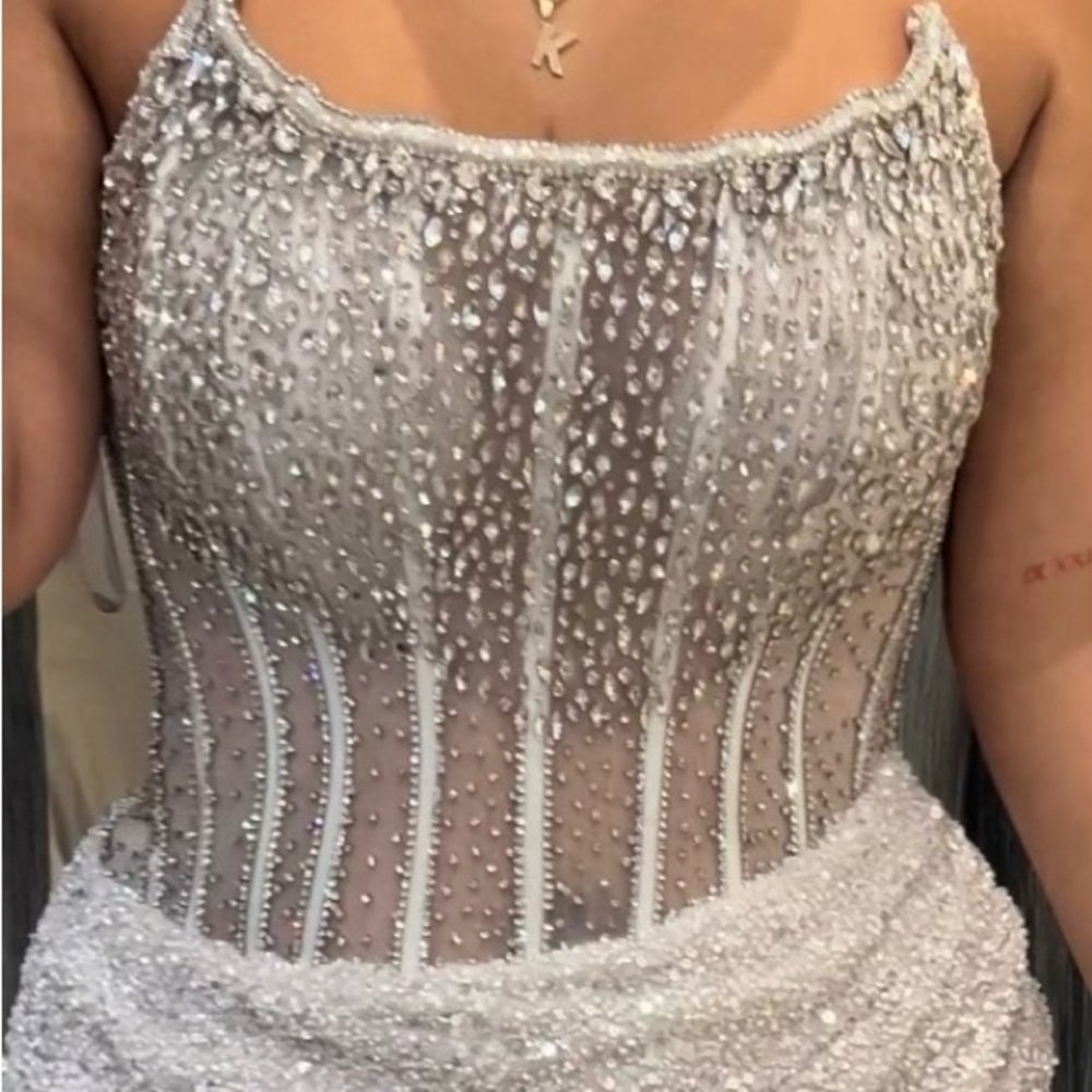 Elegant Silver Beaded Dress